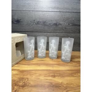 VTG Georges Briard Tree Candle Ice Frost 6-1/4”Cooler Glasses Set of 4 ~Signed